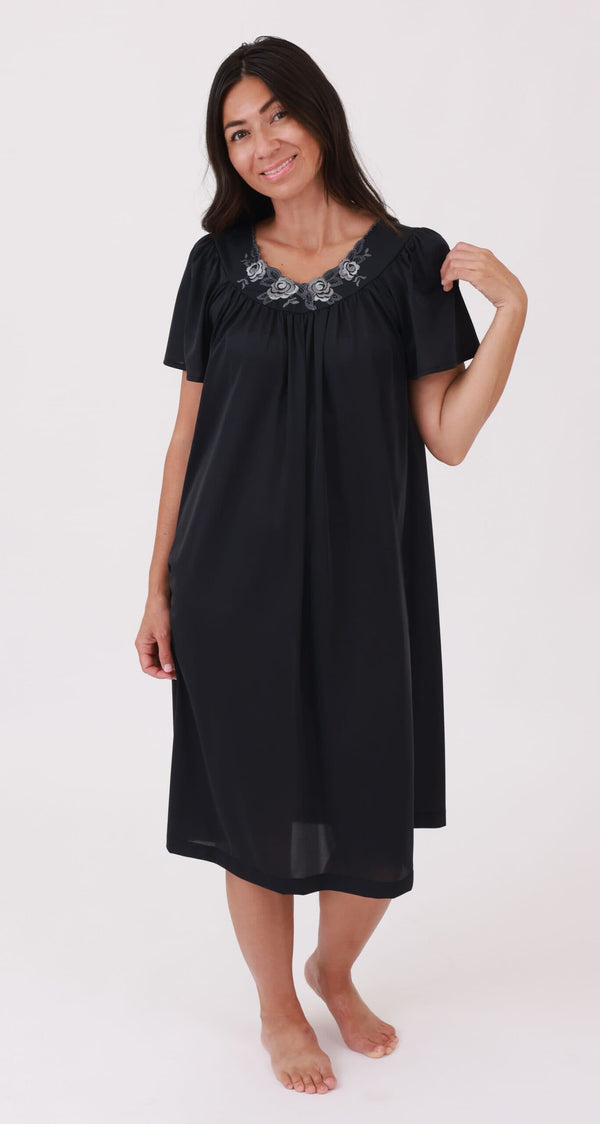 Shadow Black Petals Flutter Sleeve Short Gown