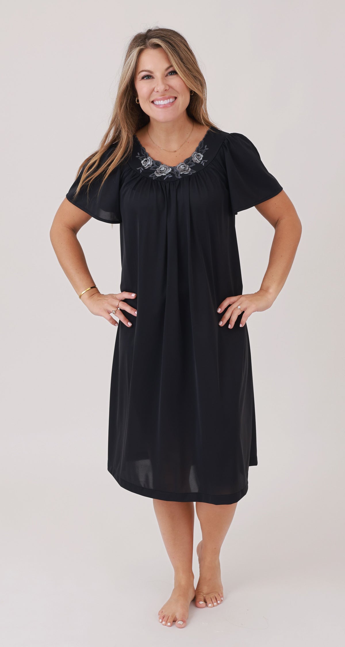 Flutter Sleeve Short Nightgown in Shadow Black, included in set