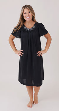 Flutter Sleeve Short Nightgown in Shadow Black, included in set