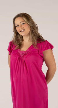 Raspberry Cherish Cap Sleeve 38" Short Nightgown