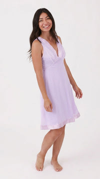 Woman in Lilac Nylon Sleeveless Nightgown