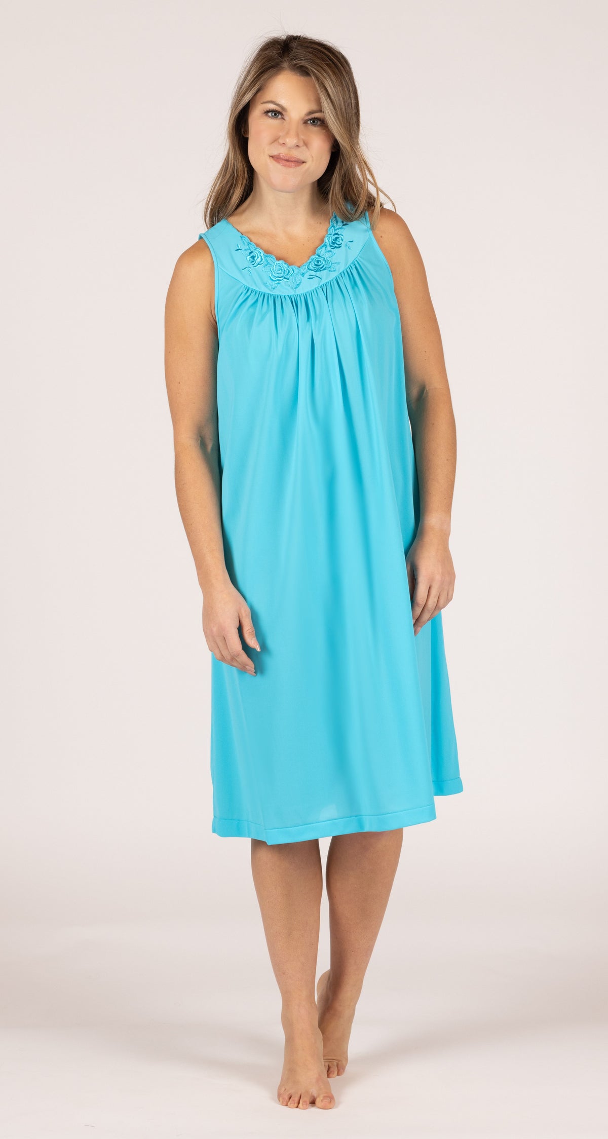 Petals Sleeveless 40" Short Nightgown in Turquoise