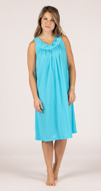 Petals Sleeveless 40" Short Nightgown in Turquoise