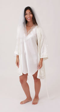 Ivory Charming Vintage Lace Sleepshirt Paired with the matching Wrap Robe