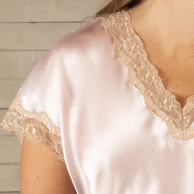 Charming Vintage Lace Sleepshirt Neckline and Sleeve Lace Detail