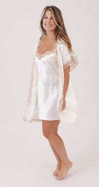 Ivory Charming Chemise Paired with our Lace Robe