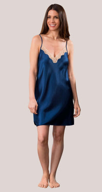 Navy Charming Satin Chemise