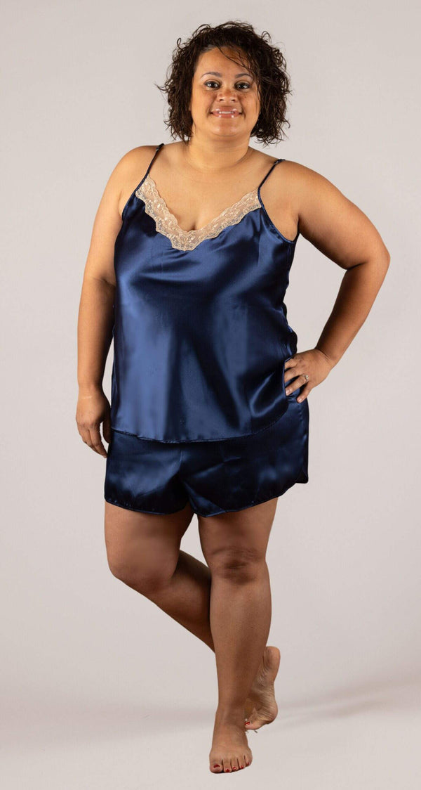 Navy Charming Satin Cami & Tap Pant Set