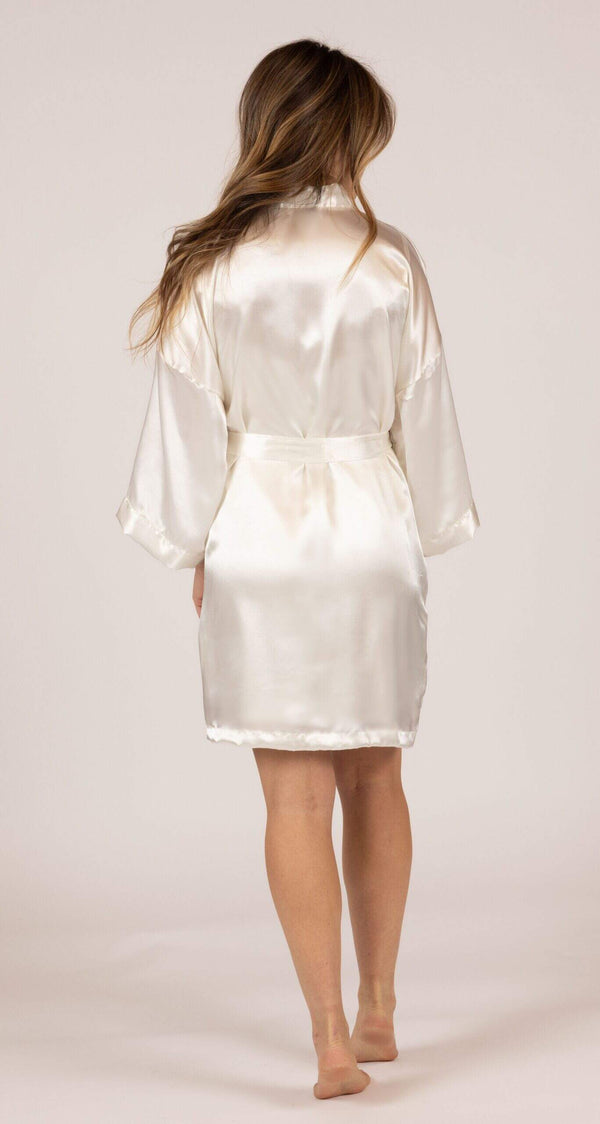Ivory Charming Satin Wrap Robe Back