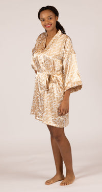 Latte Leopard Charming Satin Wrap Robe