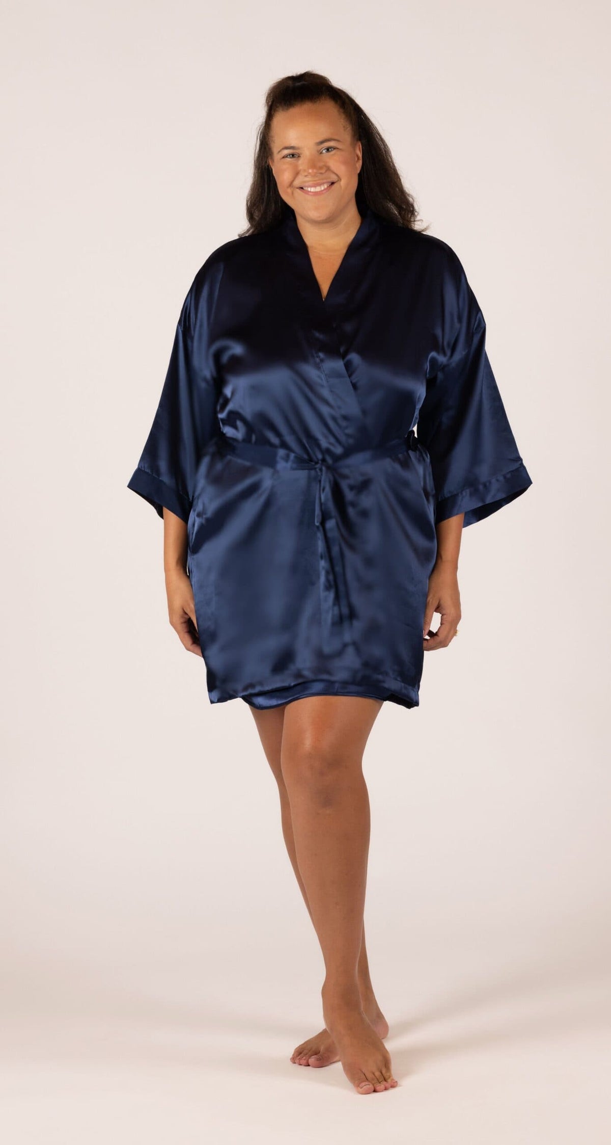Navy Charming Satin Wrap Robe