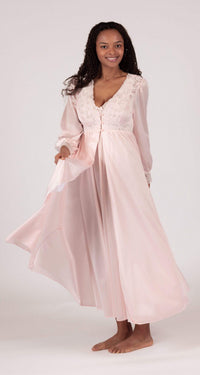 Diamond White Silhouette Lace Button Down Long Robe & Gown Set