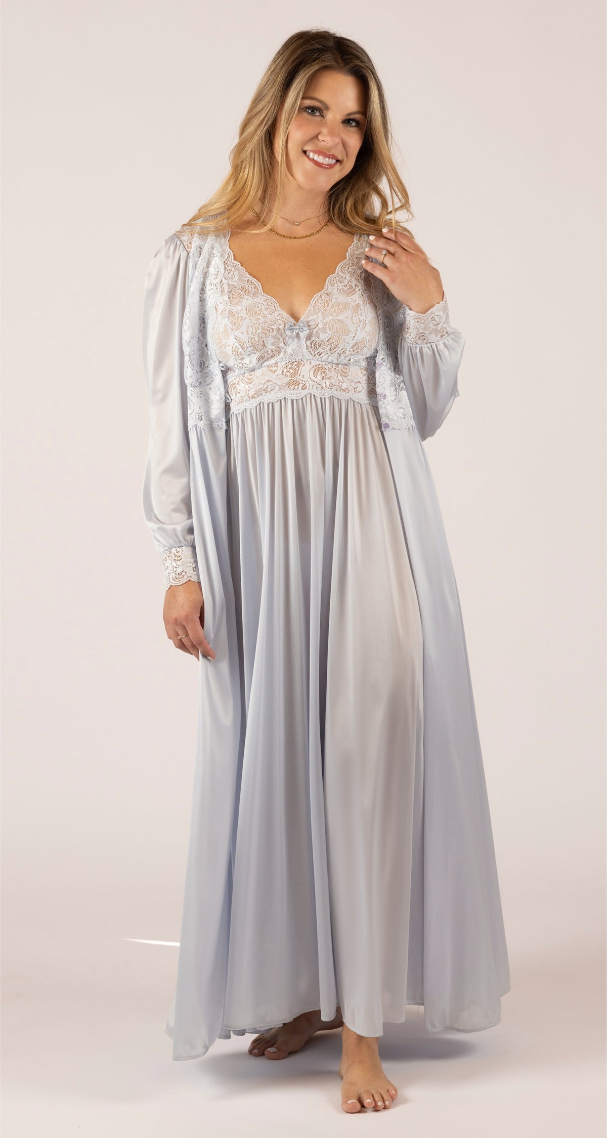 Silver Silhouette Lace Gown & Robe Peignoir Set Sold Separately