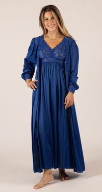Navy Silhouette Lace Gown & Button Down Robe Peignoir Set