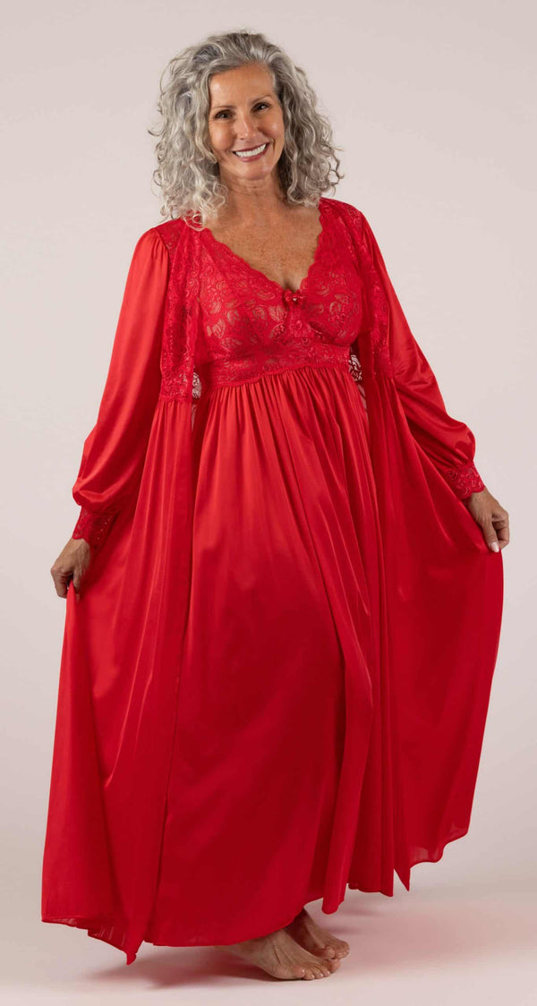 Red Silhouette Lace Gown & Button Down Robe Peignoir Set