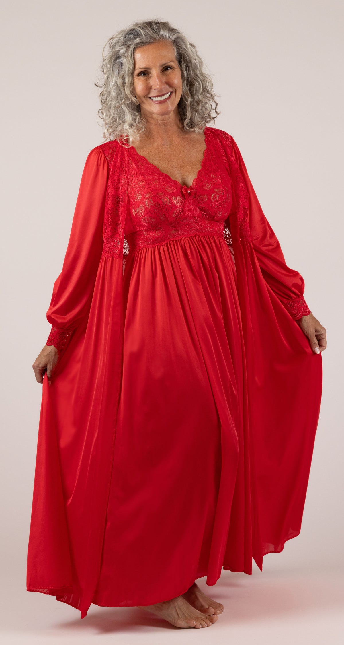 Shadowline® Lace Bodice Long Nightgown & Button Down Robe Peignoir Set