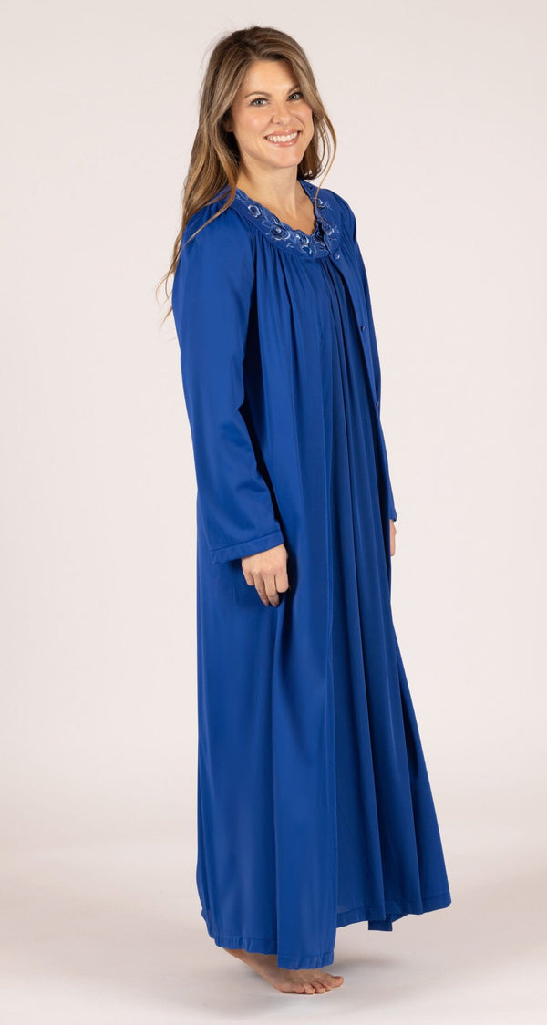 Navy Short Flutter Sleeve Long Gown & Long Robe Set