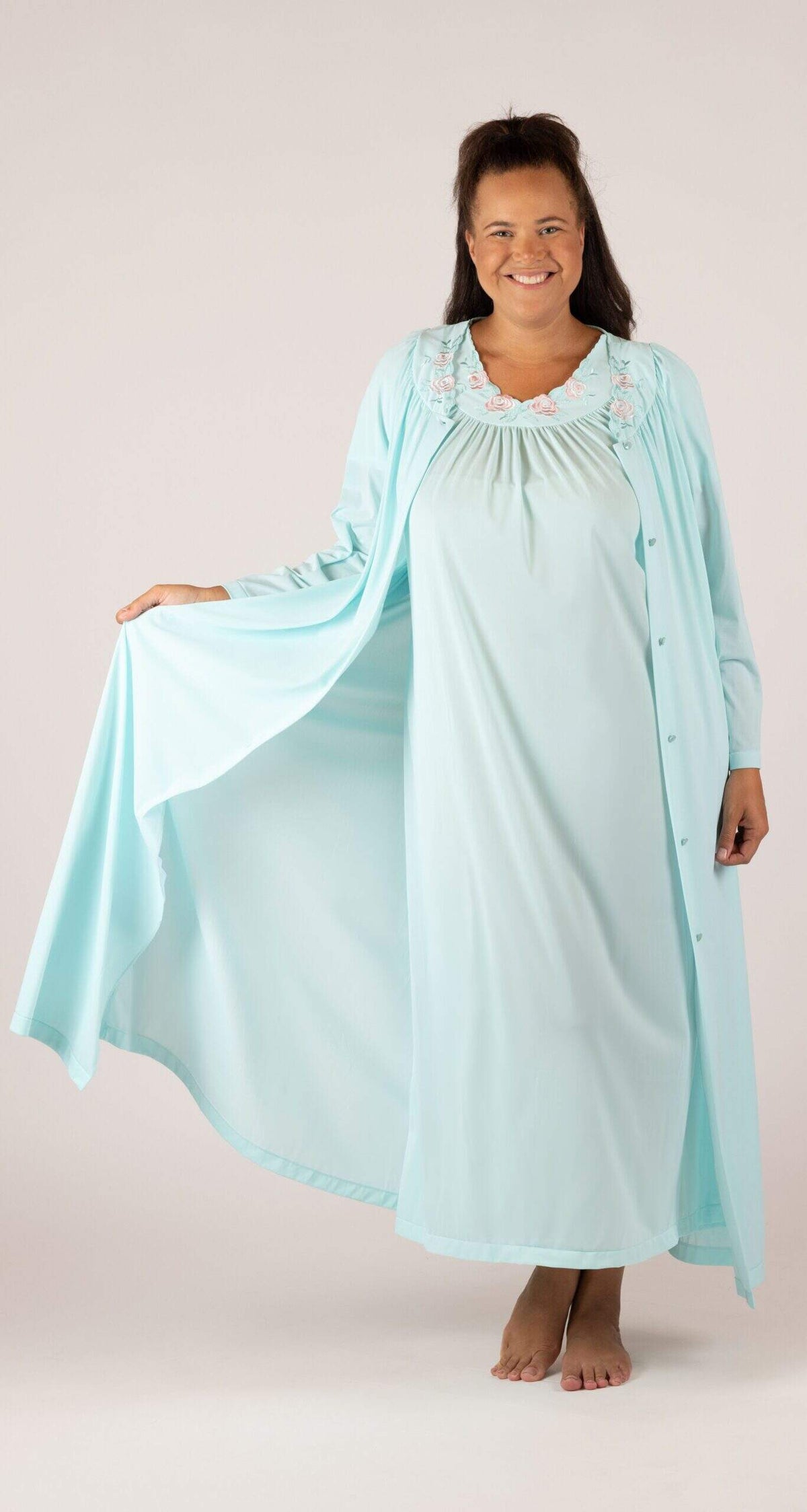 Seafoam Short Flutter Sleeve Long Gown & Long Robe Set