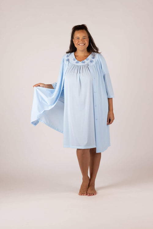 Petals Flutter Sleeve Short Nightgown & Robe Set in Bluebell