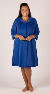Navy Flutter Sleeve Gown & Short Robe Set