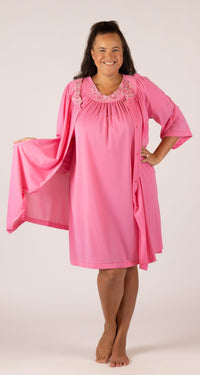 Rosey Pink Flutter Sleeve Gown & Short Robe Set