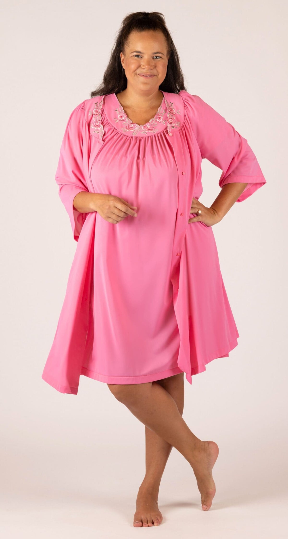 Rosey Pink Sleeveless Gown & Short Robe Set