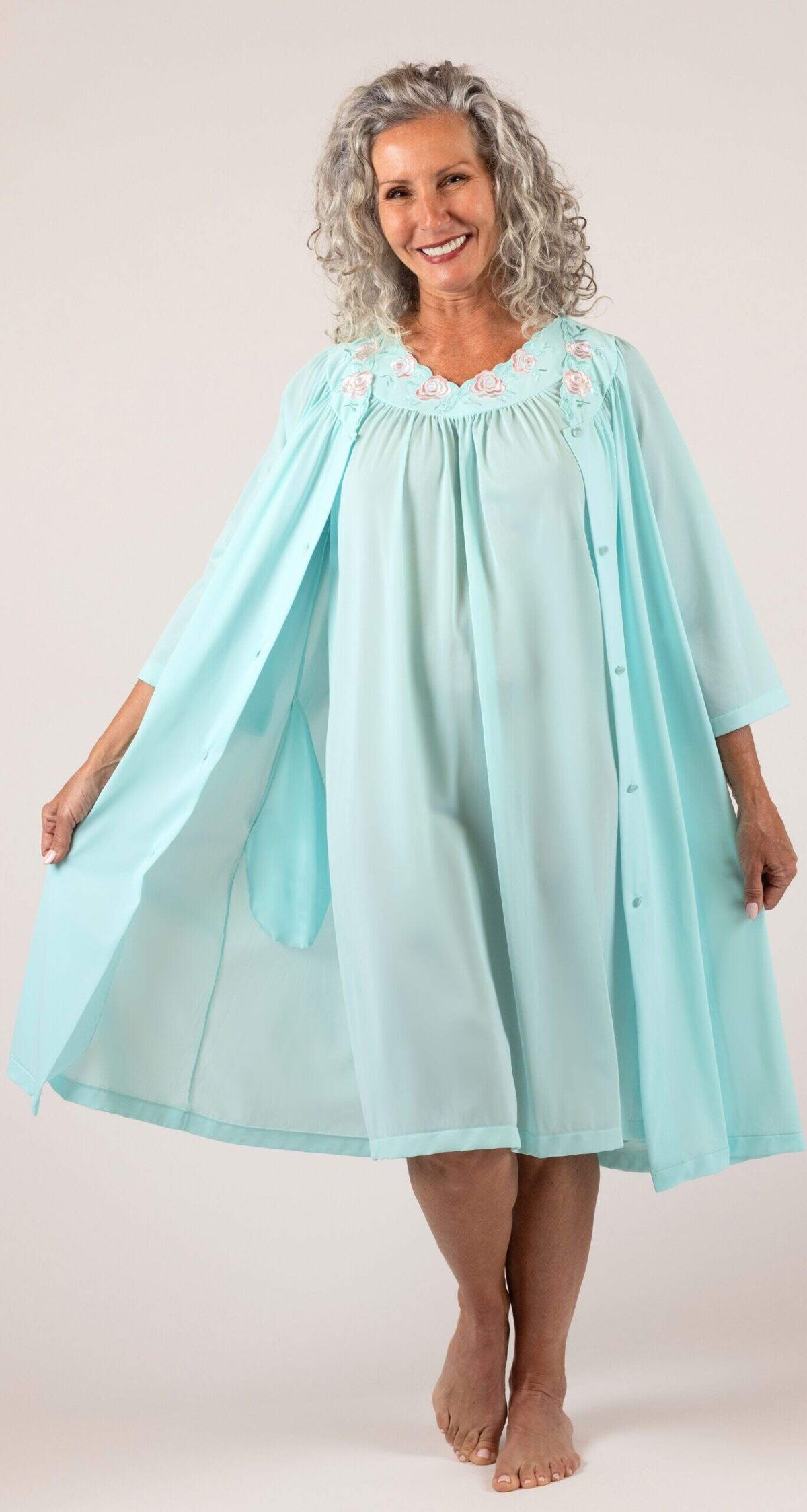 Seafoam Sleeveless Gown & Short Robe Set