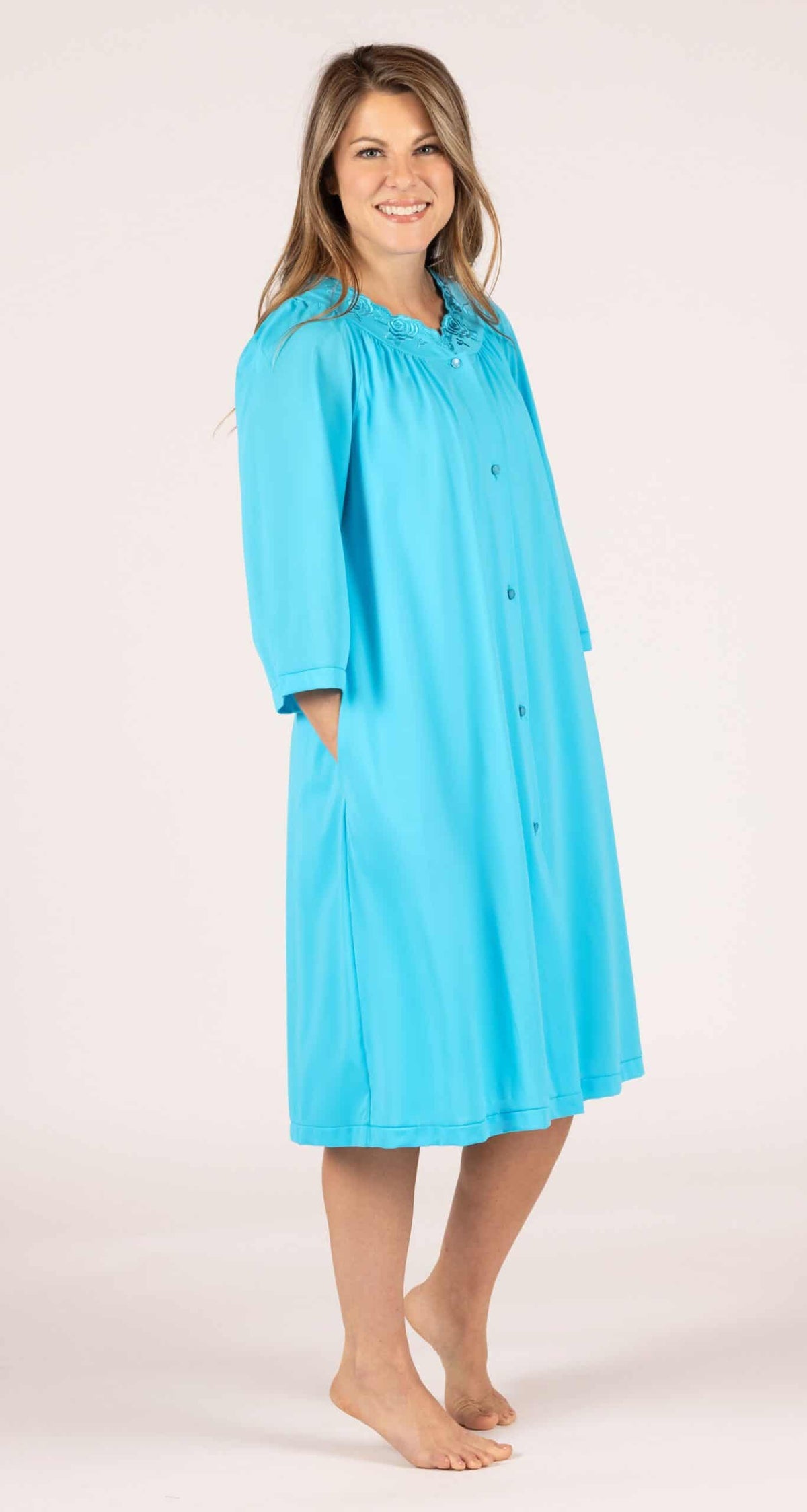 Turquoise Sleeveless Gown & Short Robe Set