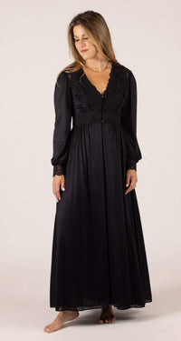 Black Silhouette Lace Button Down Long Robe