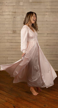 Blush Silhouette Lace Button Down Long Robe