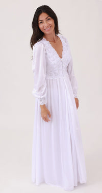 Diamond White Silhouette Lace Button Down Long Robe