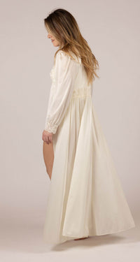 Ivory Silhouette Lace Bodice Button Down Long Robe
