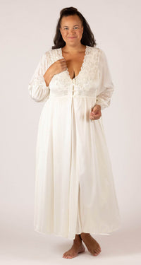 Ivory Silhouette Lace Button Down Long Robe