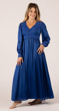 Navy Silhouette Lace Bodice Button Down Long Robe