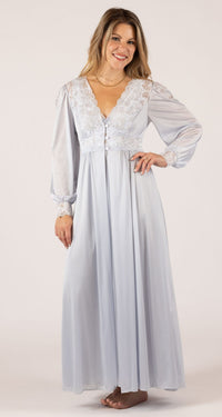 Silver Silhouette Lace Button Down Long Robe