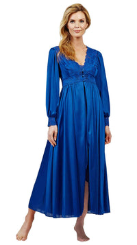 Navy Silhouette Lace Button Down Long Robe