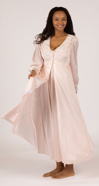 Silhouette Lace Bodice Button Down Long Robe in Blush, Nightgown Not Included