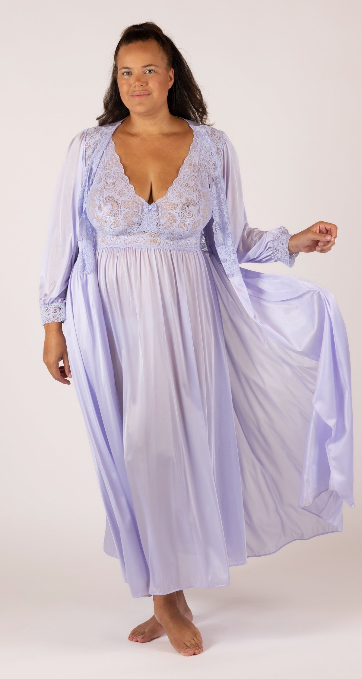 Silhouette Lace Bodice Button Down Long Robe in Peri Frost, Nightgown Not Included