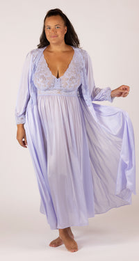 Silhouette Lace Bodice Button Down Long Robe in Peri Frost, Nightgown Not Included