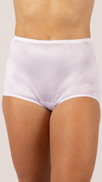 White Dixie Belle Scalloped Trim Nylon Full Brief