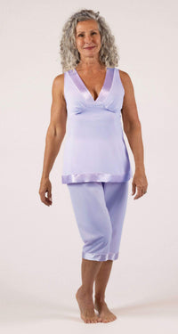 Satin Touch Sleeveless Capri Pajama Set in Lilac