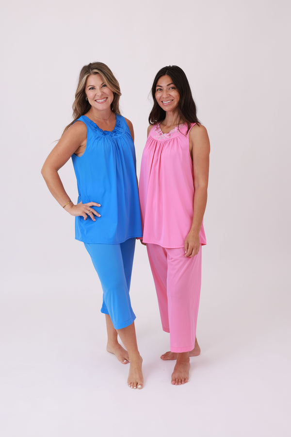 Shadowline® Petals Sleeveless Swing Top and Capri PJ Set