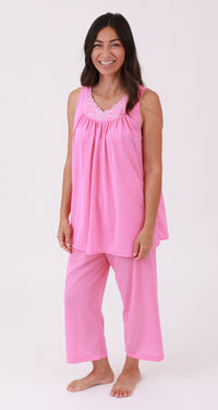 Petals Sleeveless Swing Top and Capri PJ Set In Rosey Pink