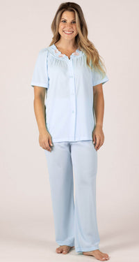 Blue Petals Short Sleeve Button Down Pajama Set