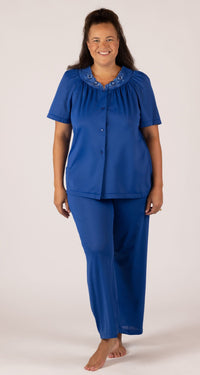 Navy Petals Short Sleeve Button Down Pajama Set