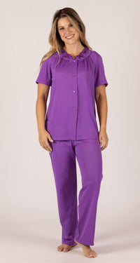 Purple Petals Short Sleeve Button Down Pajama Set
