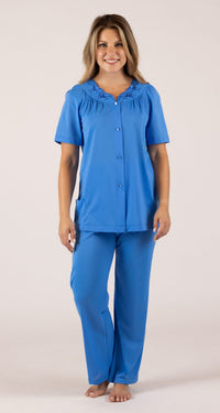 Sapphire Petals Short Sleeve Button Down Pajama Set