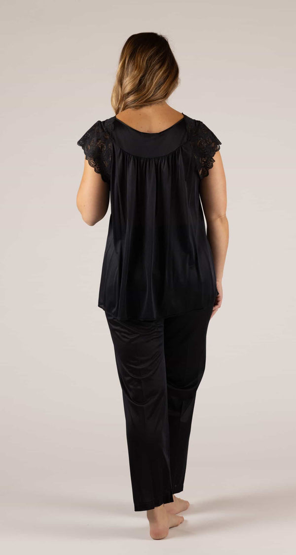 Black Lace Cap Sleeve PJ Set Back