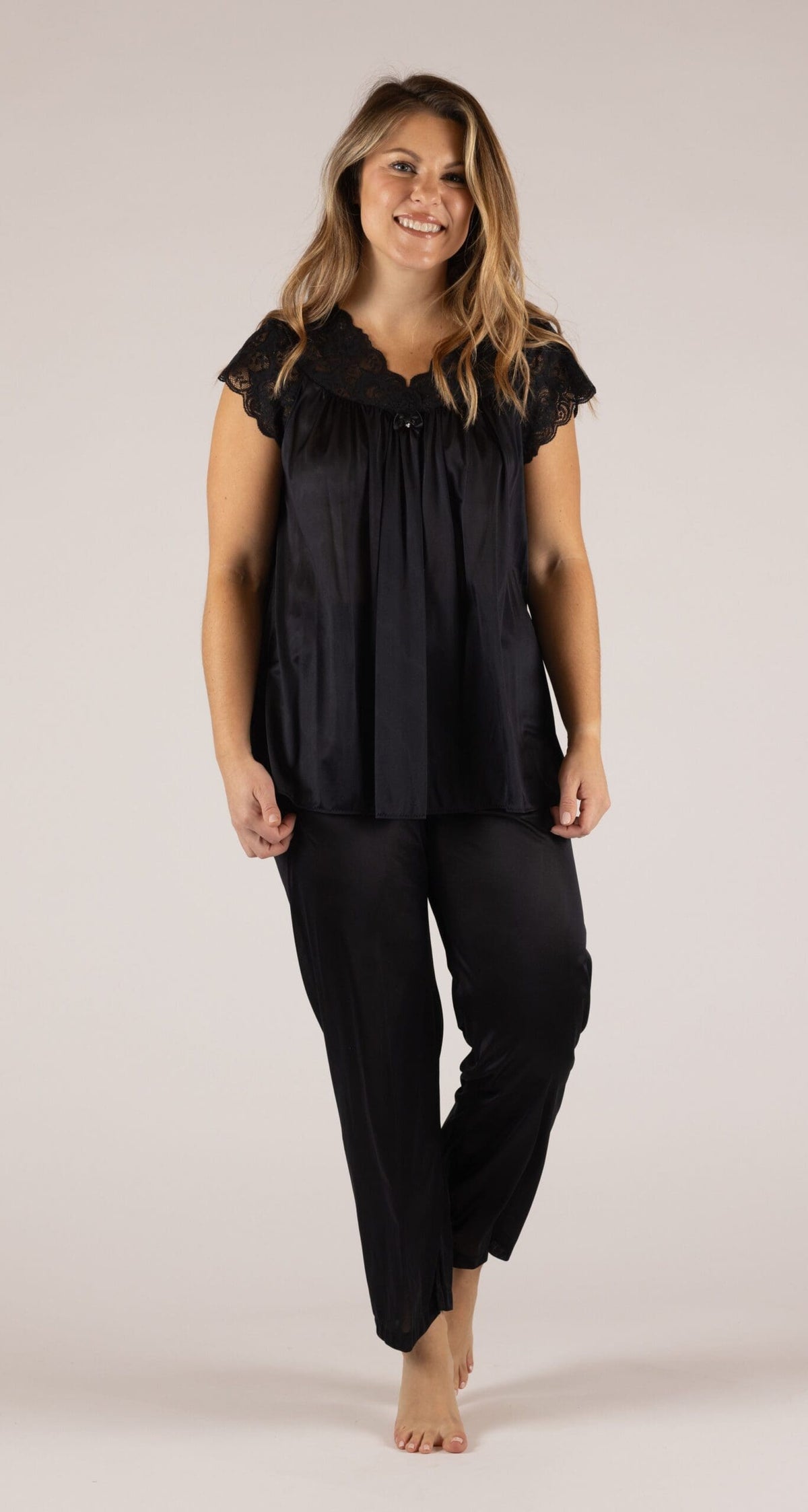 Black Lace Cap Sleeve PJ Set