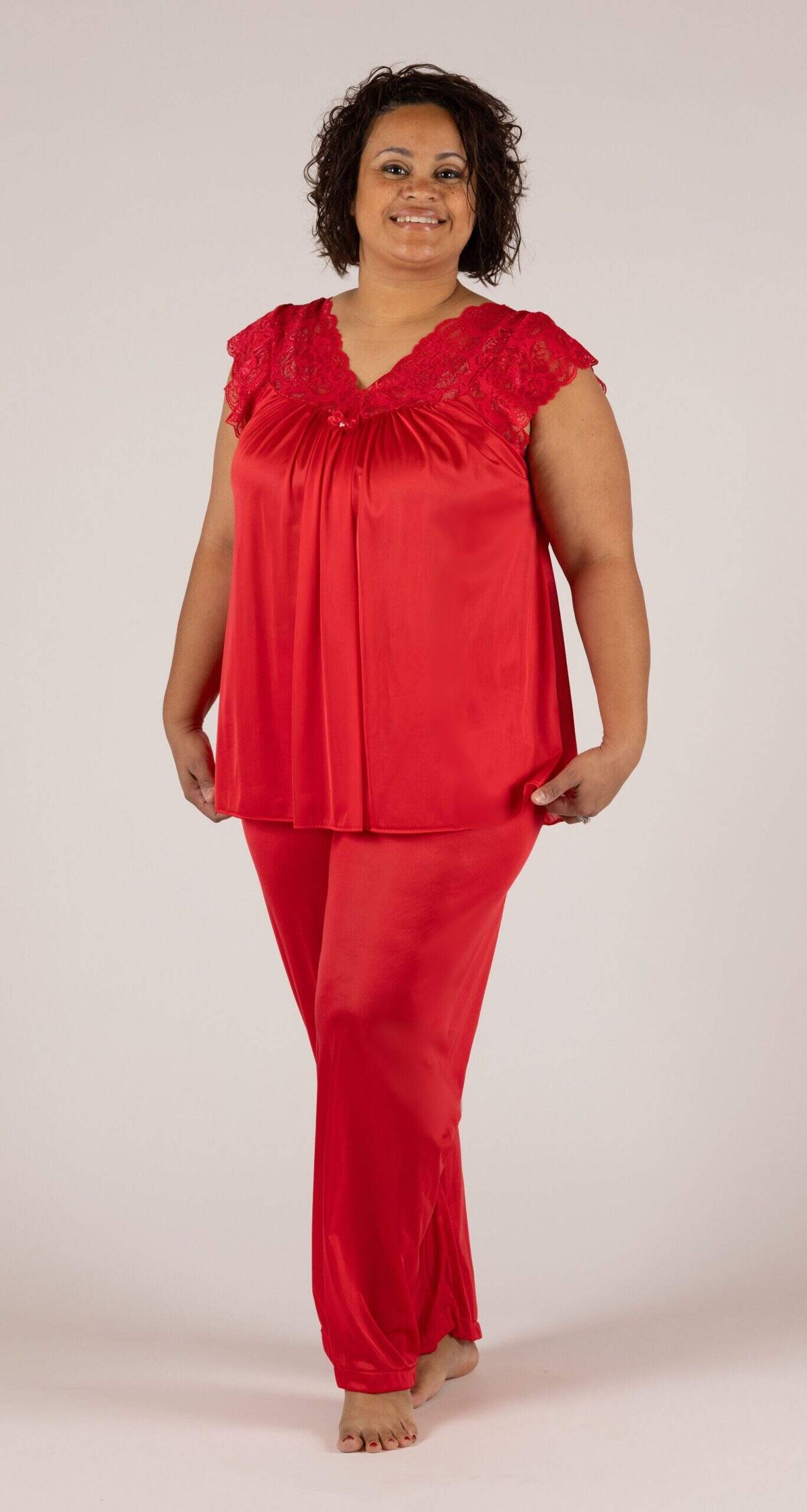 Red Lace Cap Sleeve PJ Set